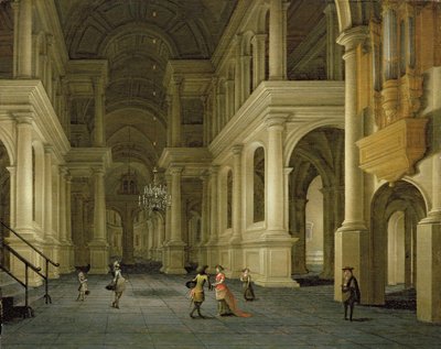 Das Innere einer Renaissance-Kathedrale bei Kerzenlicht von Anthonie Delorme